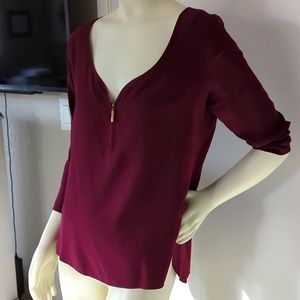 100% Silk Red Blouse with Sweetheart Neckline and gold toggle